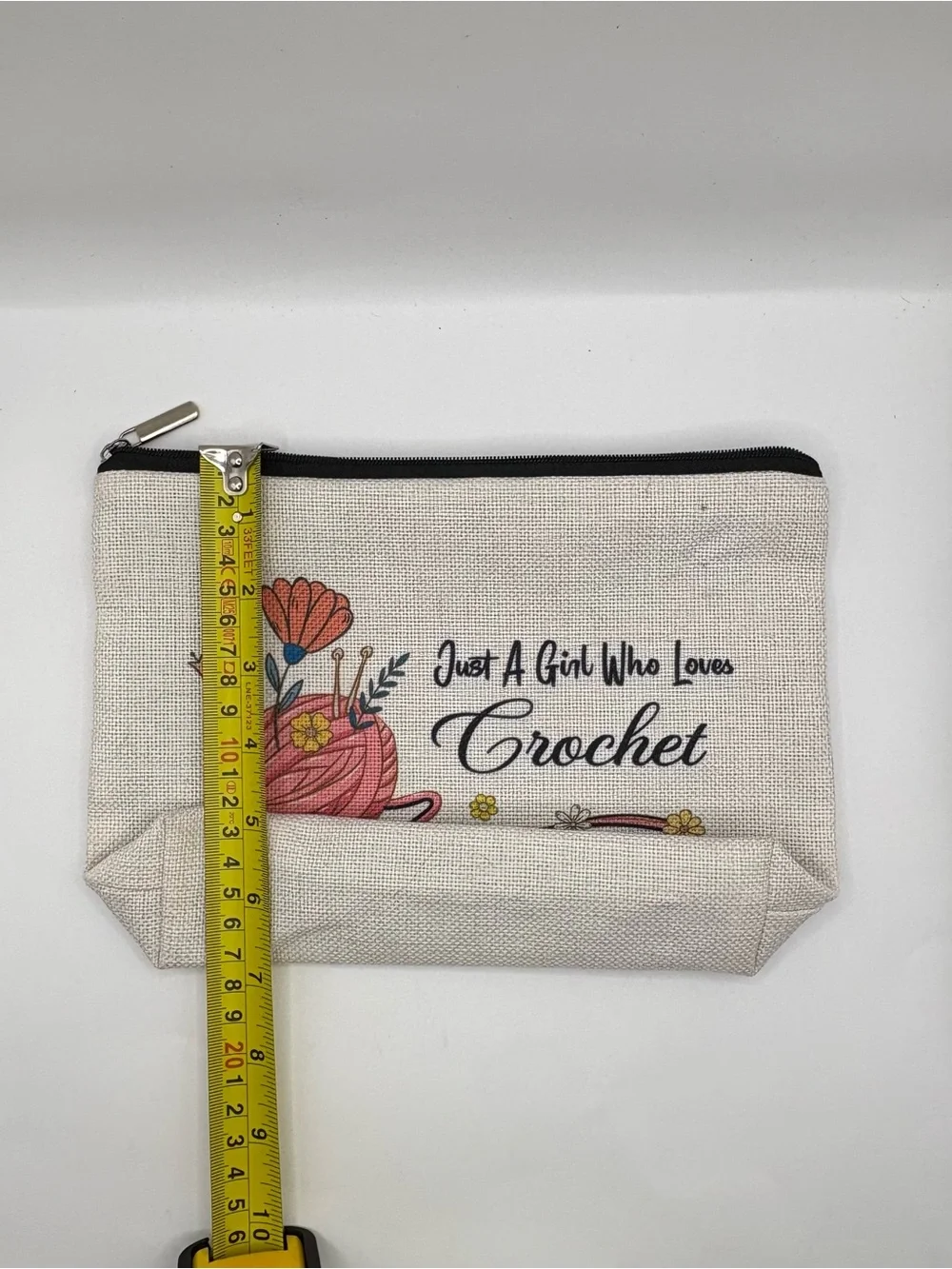 Just A Girl Who Loves Crochet Canvas Pouch - White with Pink Design